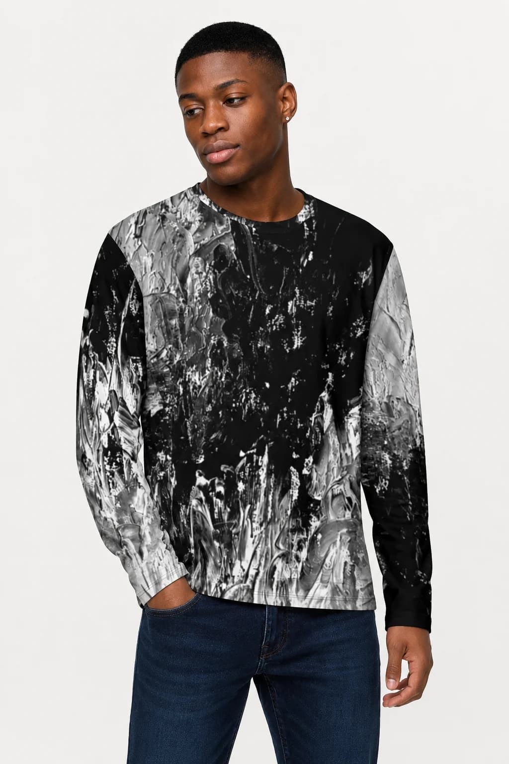 Monochrome Abstract Texture — Men's cotton long sleeve shirt