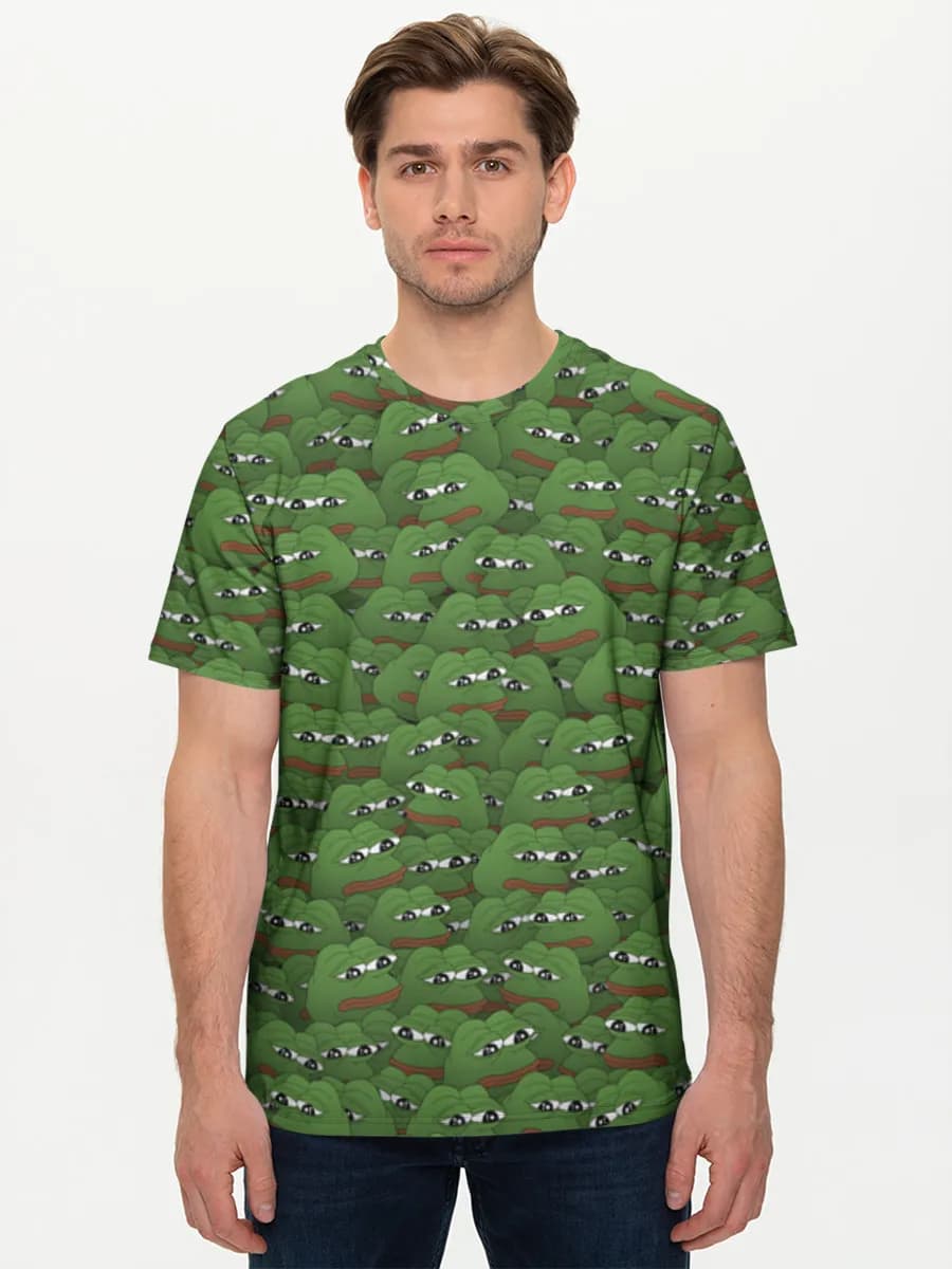 Sad Frog Meme Collage — Men's basic cotton T-shirt