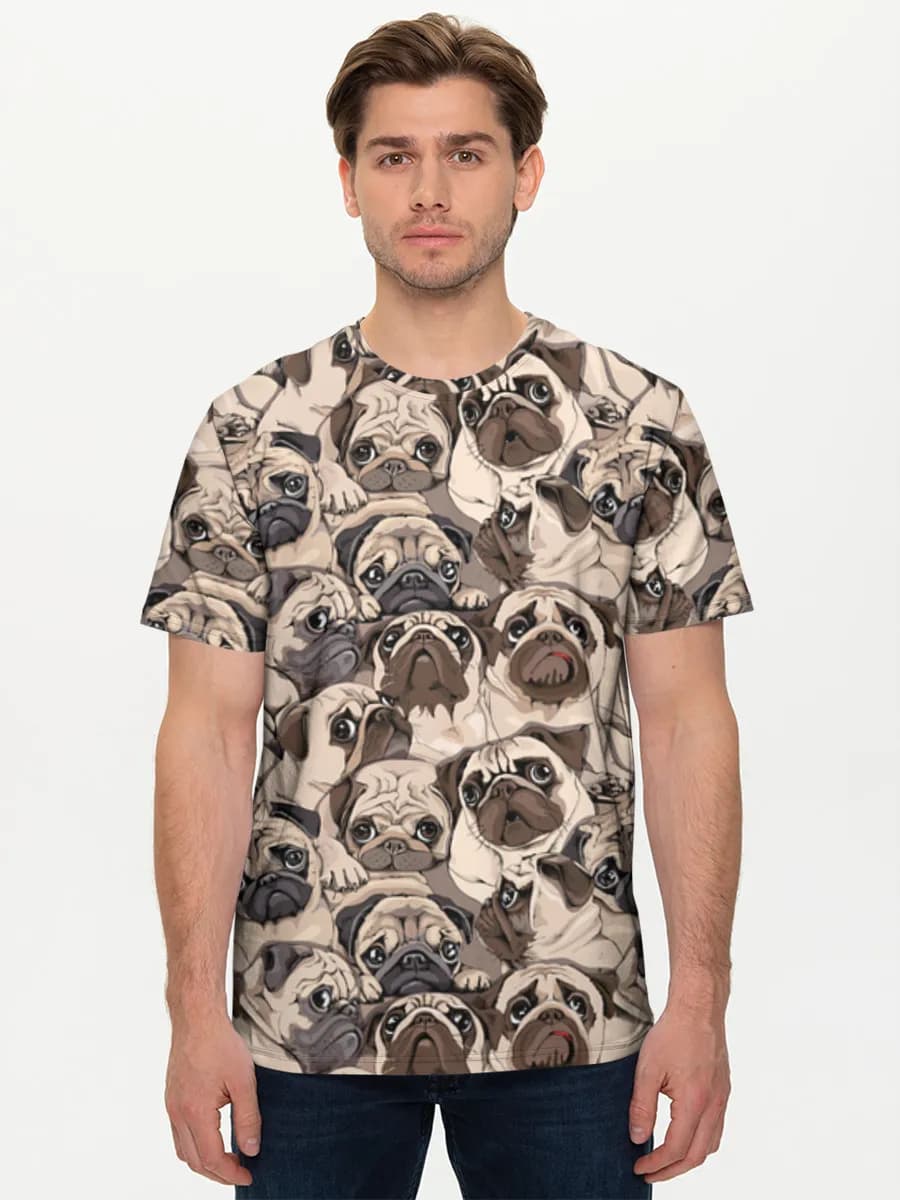 Cute Pug Crowd — Men's basic cotton T-shirt