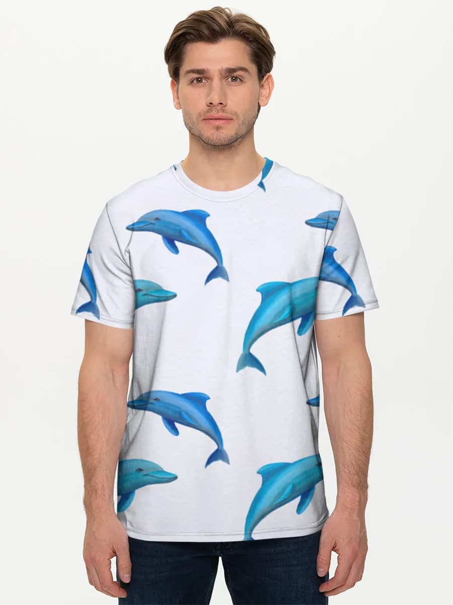 Blue Dolphins on White — Men's basic cotton T-shirt