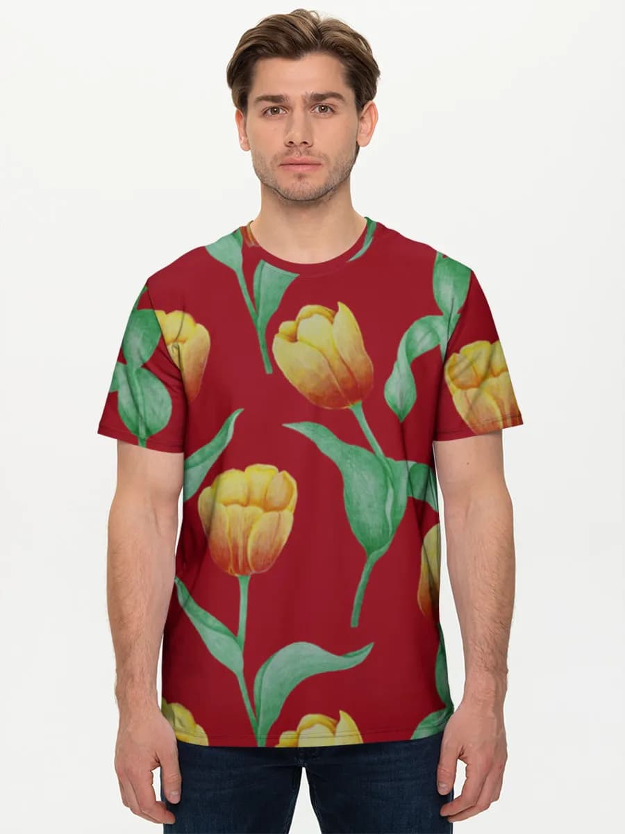 Watercolor Tulips On Red