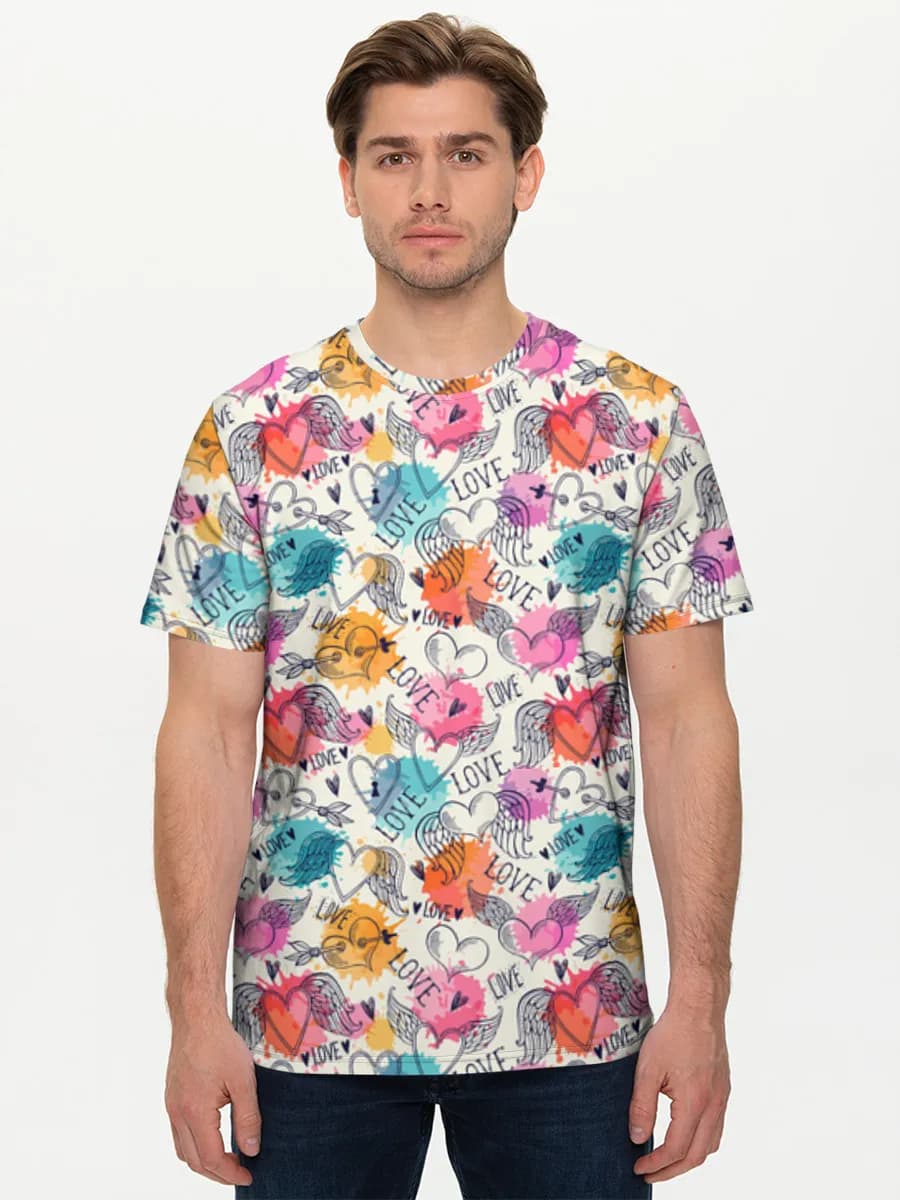 Watercolor Love Hearts — Men's basic cotton T-shirt