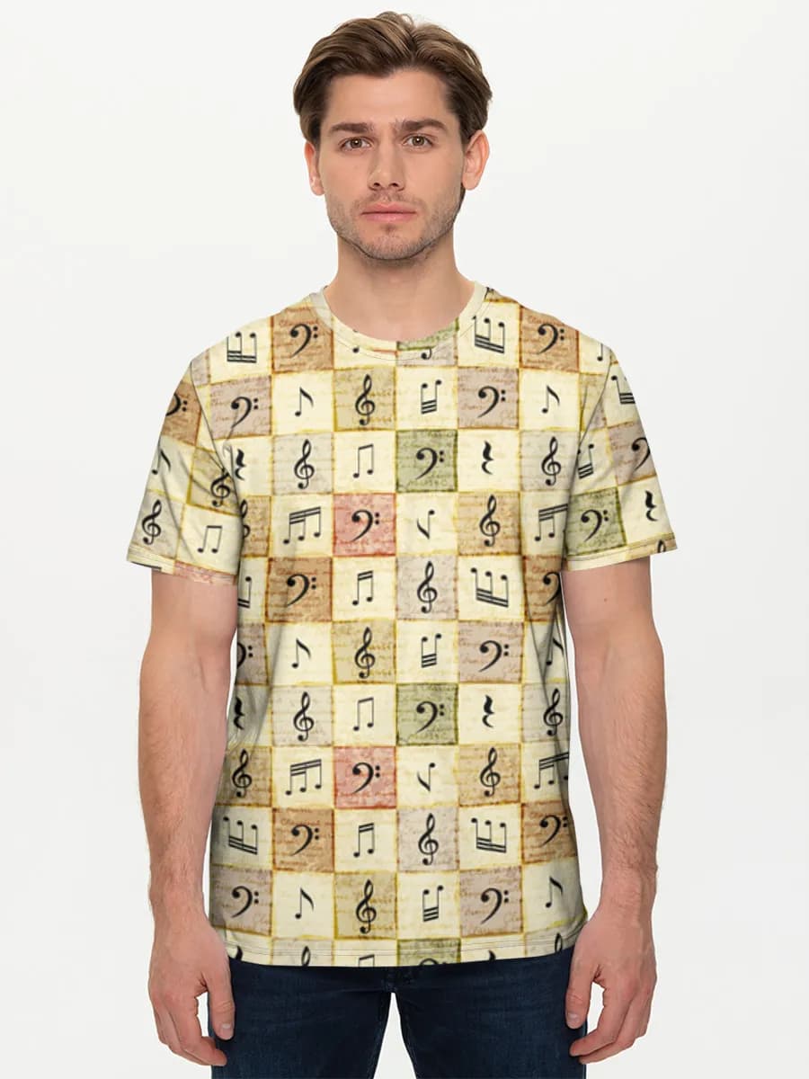 Vintage Music Notes Grid — Men's basic cotton T-shirt