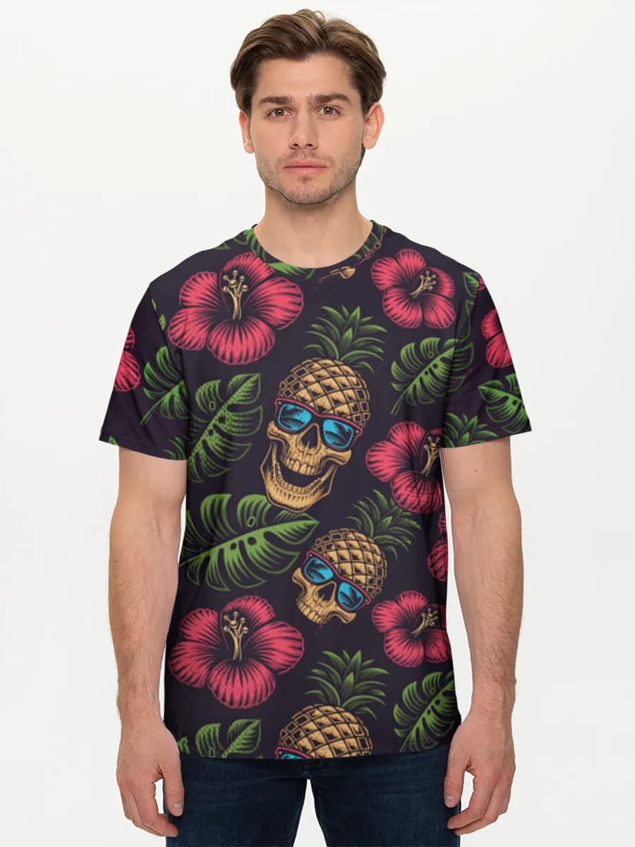 Tropical Pineapple Skull Vibes — Men's basic cotton T-shirt
