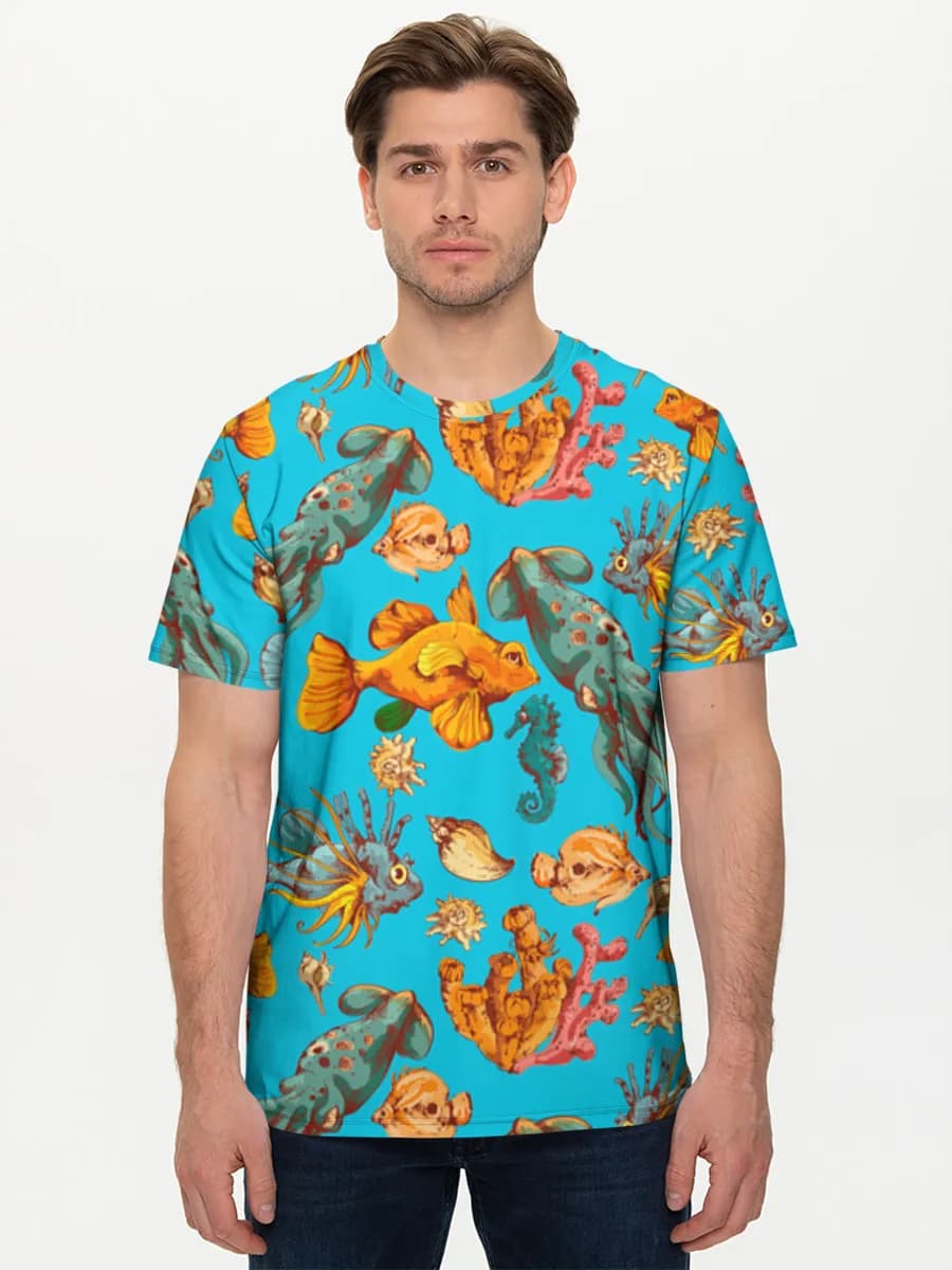 Colorful Ocean Creatures — Men's basic cotton T-shirt