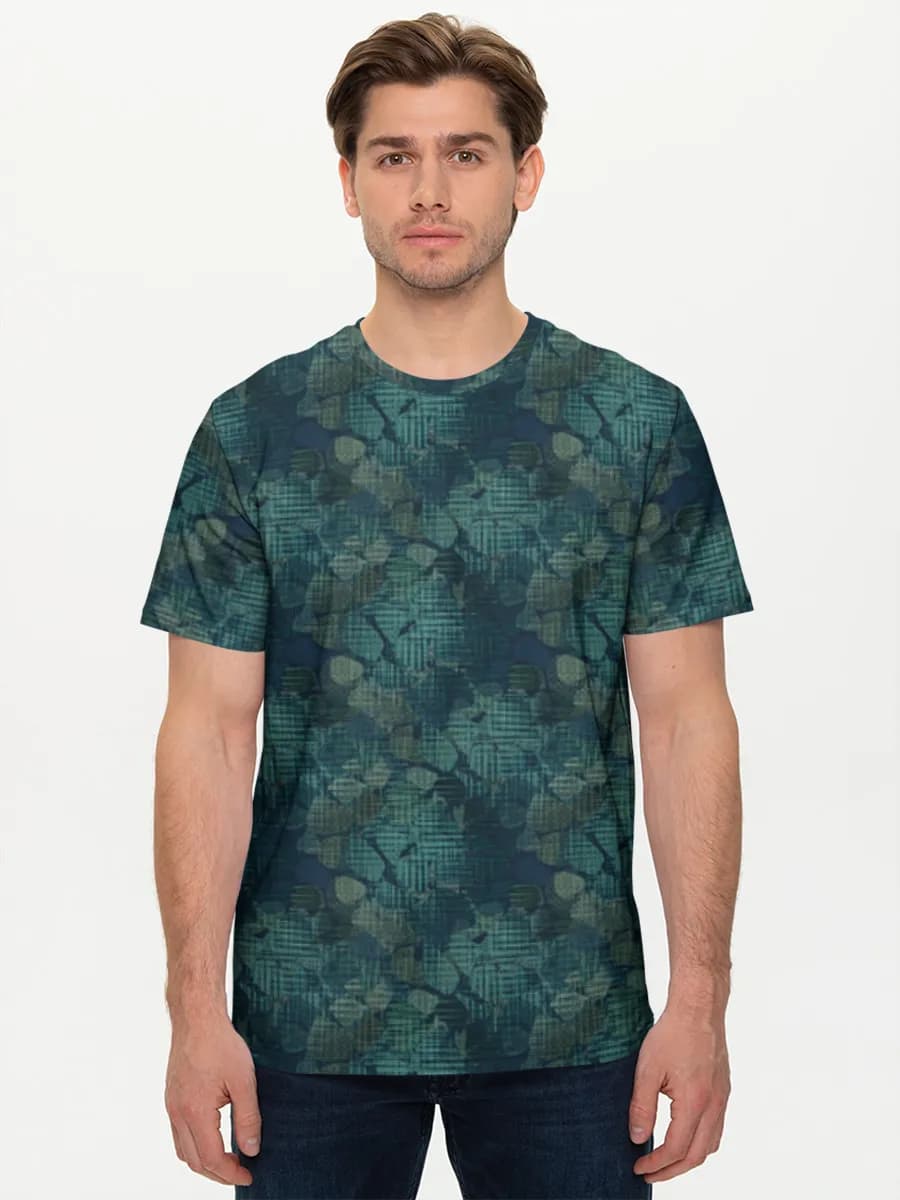 Teal Urban Camo Texture — Men's basic cotton T-shirt