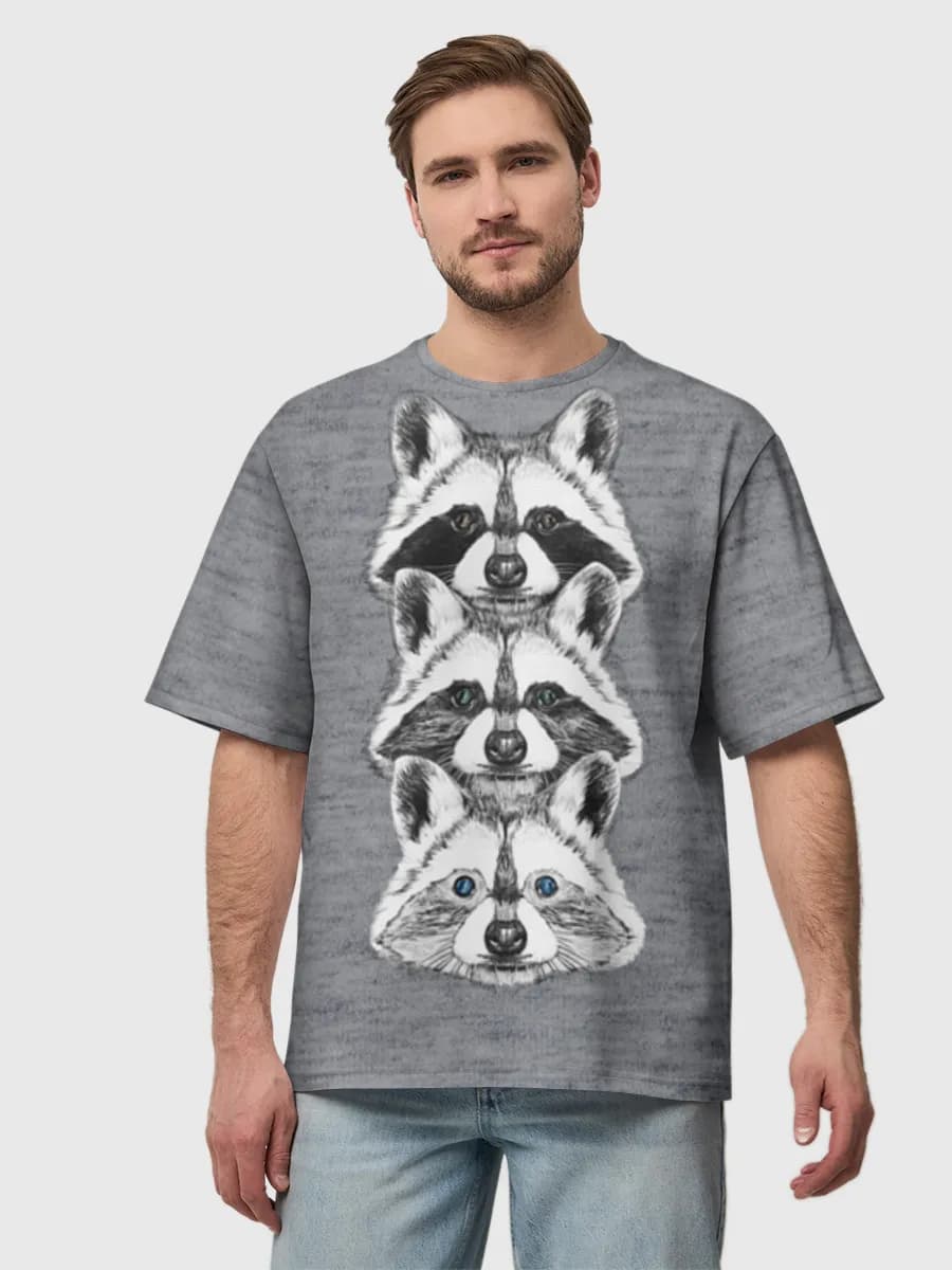 Stacked Raccoon Trio