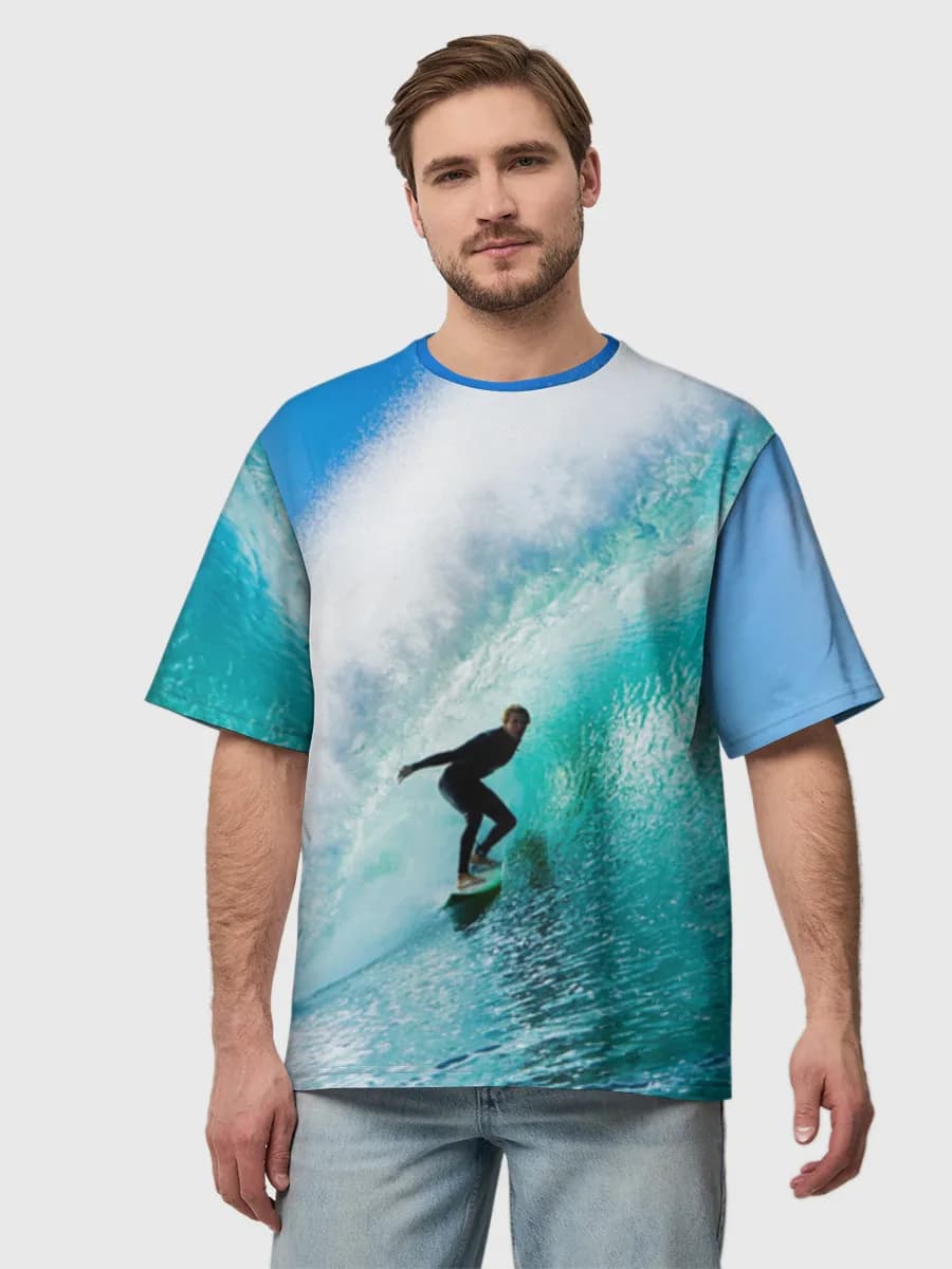 Surfing The Blue Barrel — Men's oversized cotton T-shirt