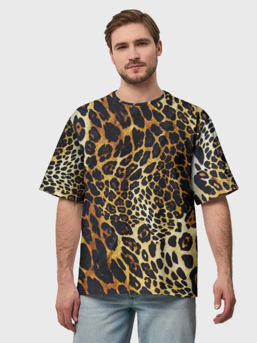 Leopard Print Luxe — Men's oversized cotton T-shirt