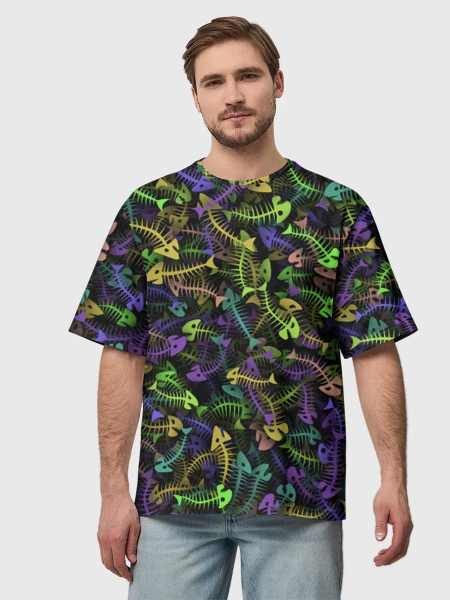 Neon Fish Skeletons — Men's oversized cotton T-shirt