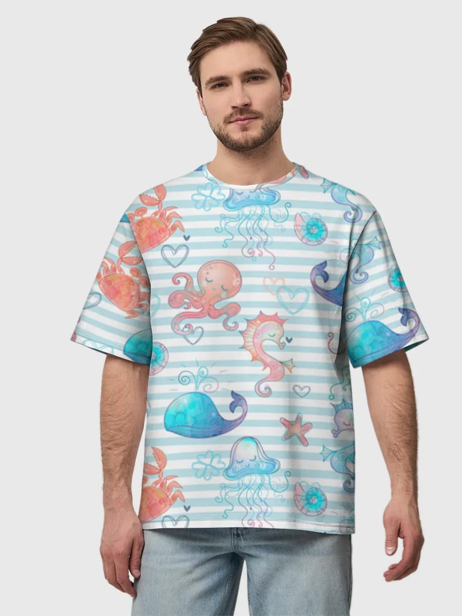 Cute Pastel Sea Life — Men's oversized cotton T-shirt
