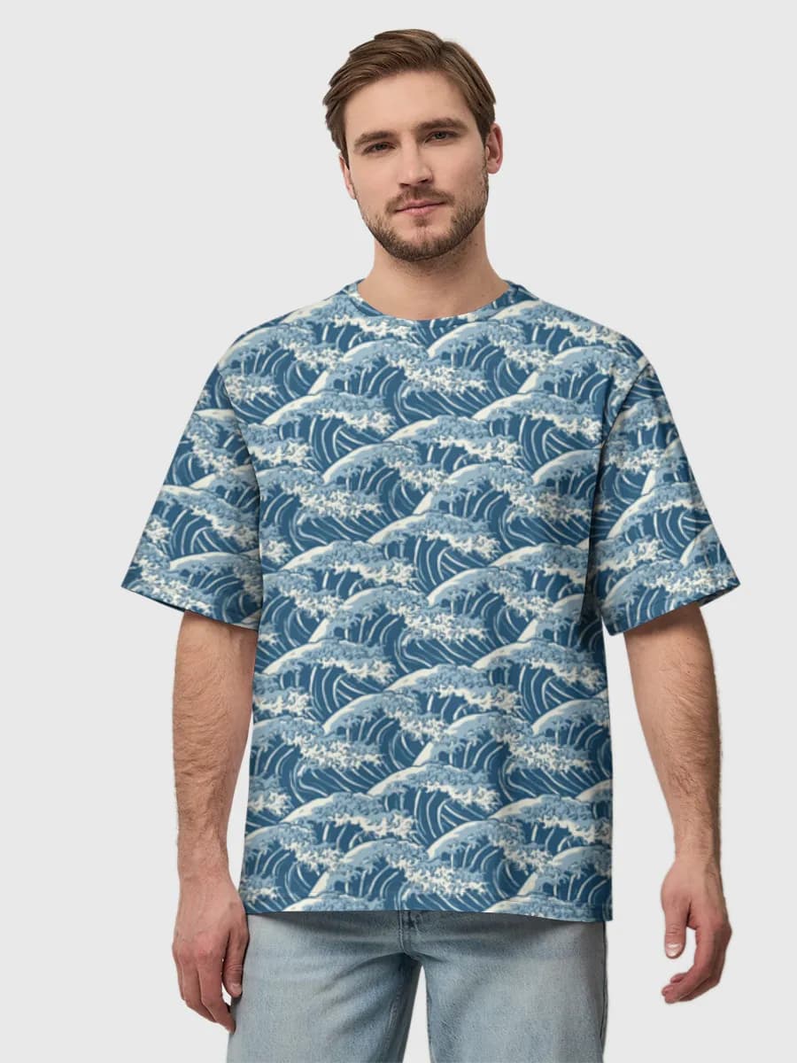 Japanese Ocean Waves — Men's oversized cotton T-shirt