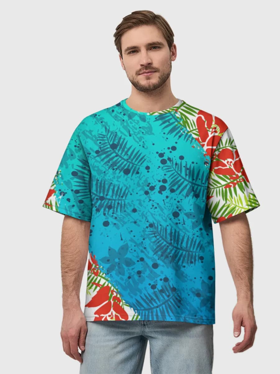 Tropical Floral Blue Brushstroke