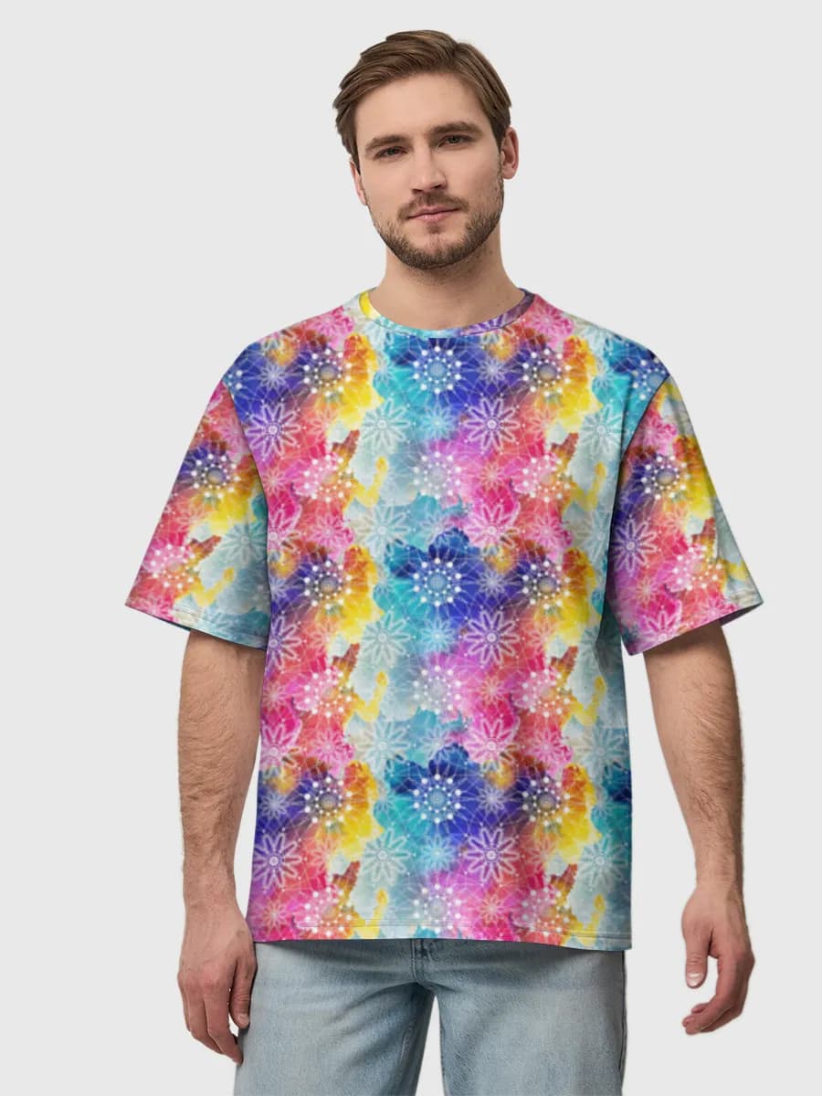 Rainbow Mandala Watercolor — Men's oversized cotton T-shirt