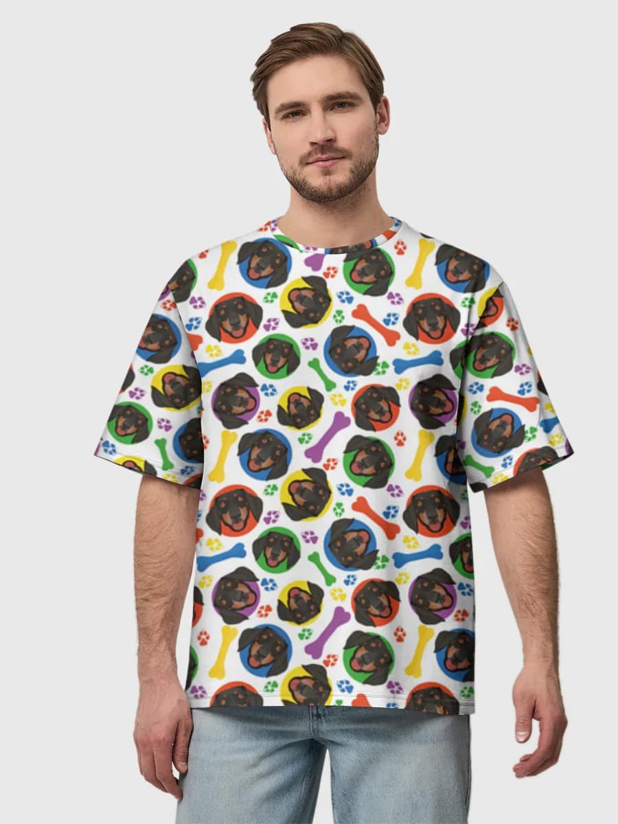 Colorful Dachshund Paw Prints — Men's oversized cotton T-shirt