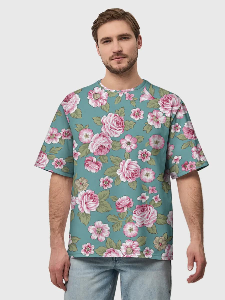 Vintage Pink Rose Floral — Men's oversized cotton T-shirt