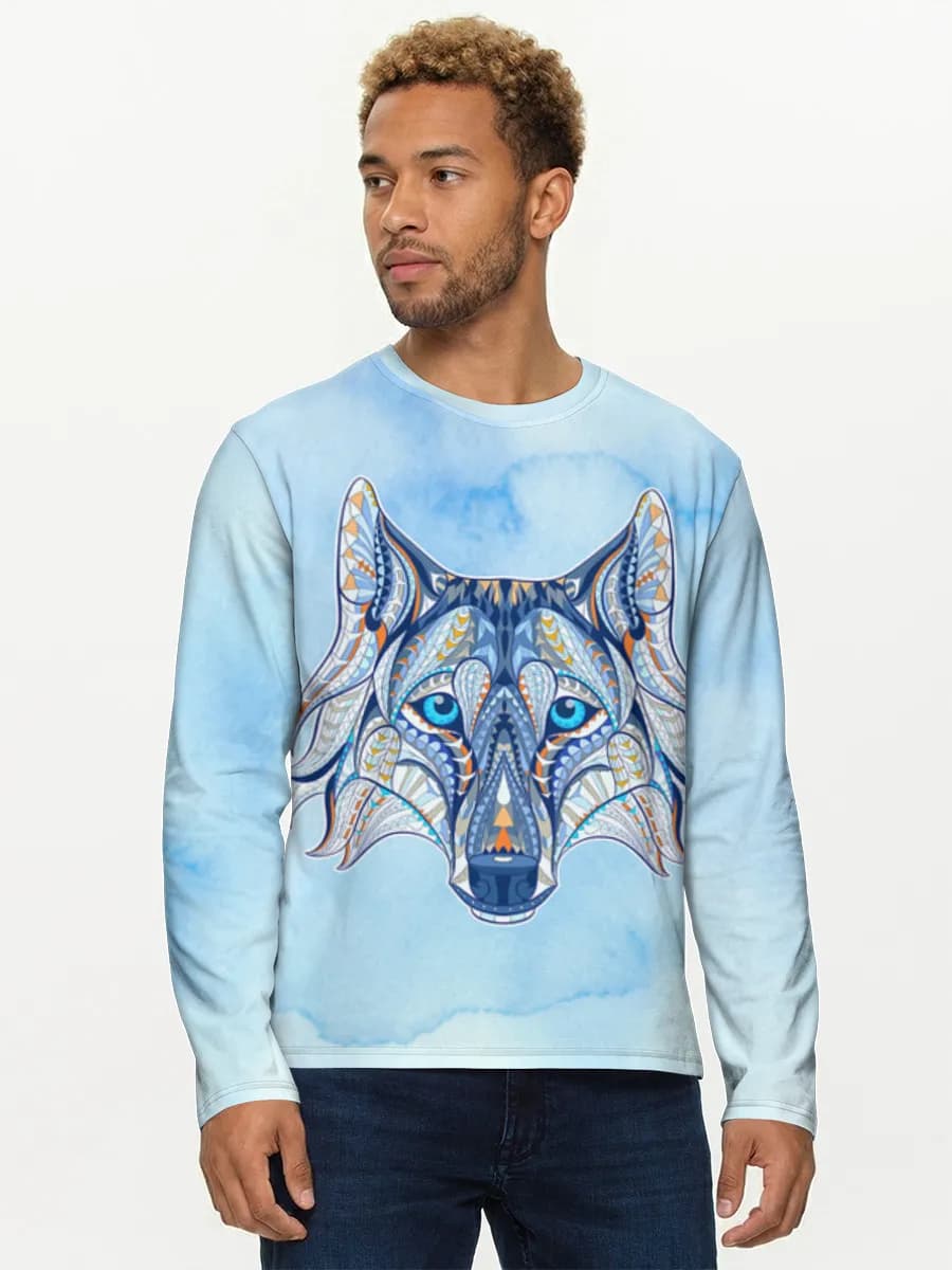 Blue Geometric Wolf Head