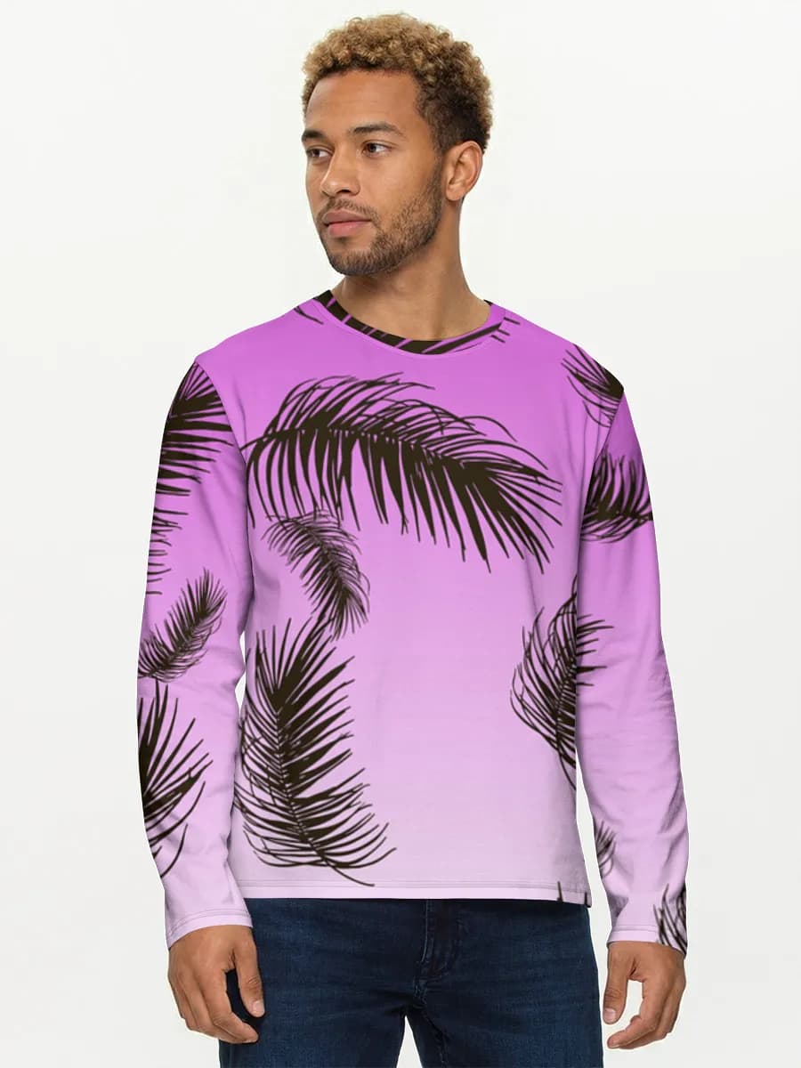 Pink Palm Leaves — Men's cotton long sleeve shirt