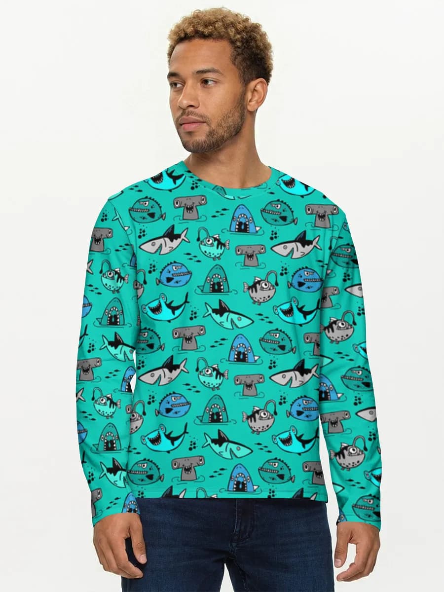 Cute Ocean Fish Doodles — Men's cotton long sleeve shirt