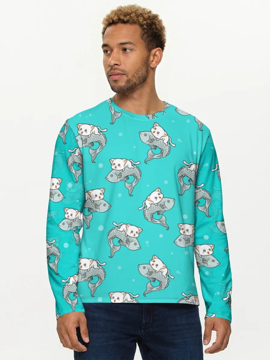 Kawaii Cat Riding Koi