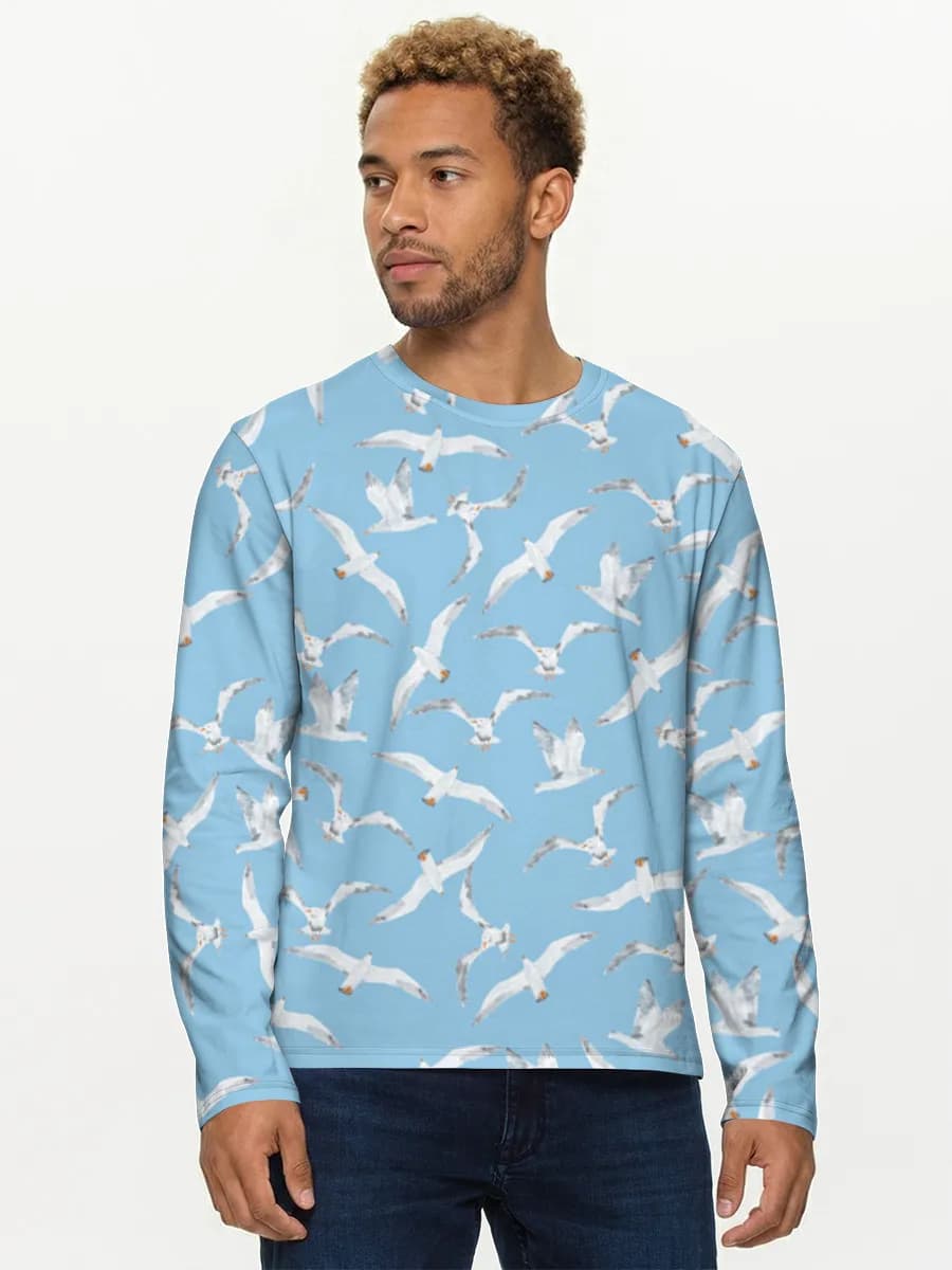 Seagulls Over Blue Sky — Men's cotton long sleeve shirt
