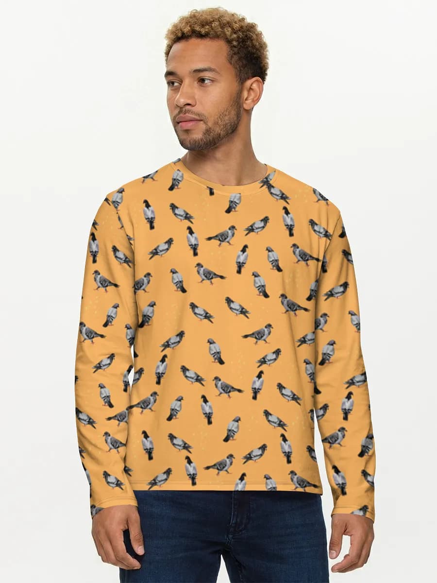 Pigeons On Orange — Men's cotton long sleeve shirt