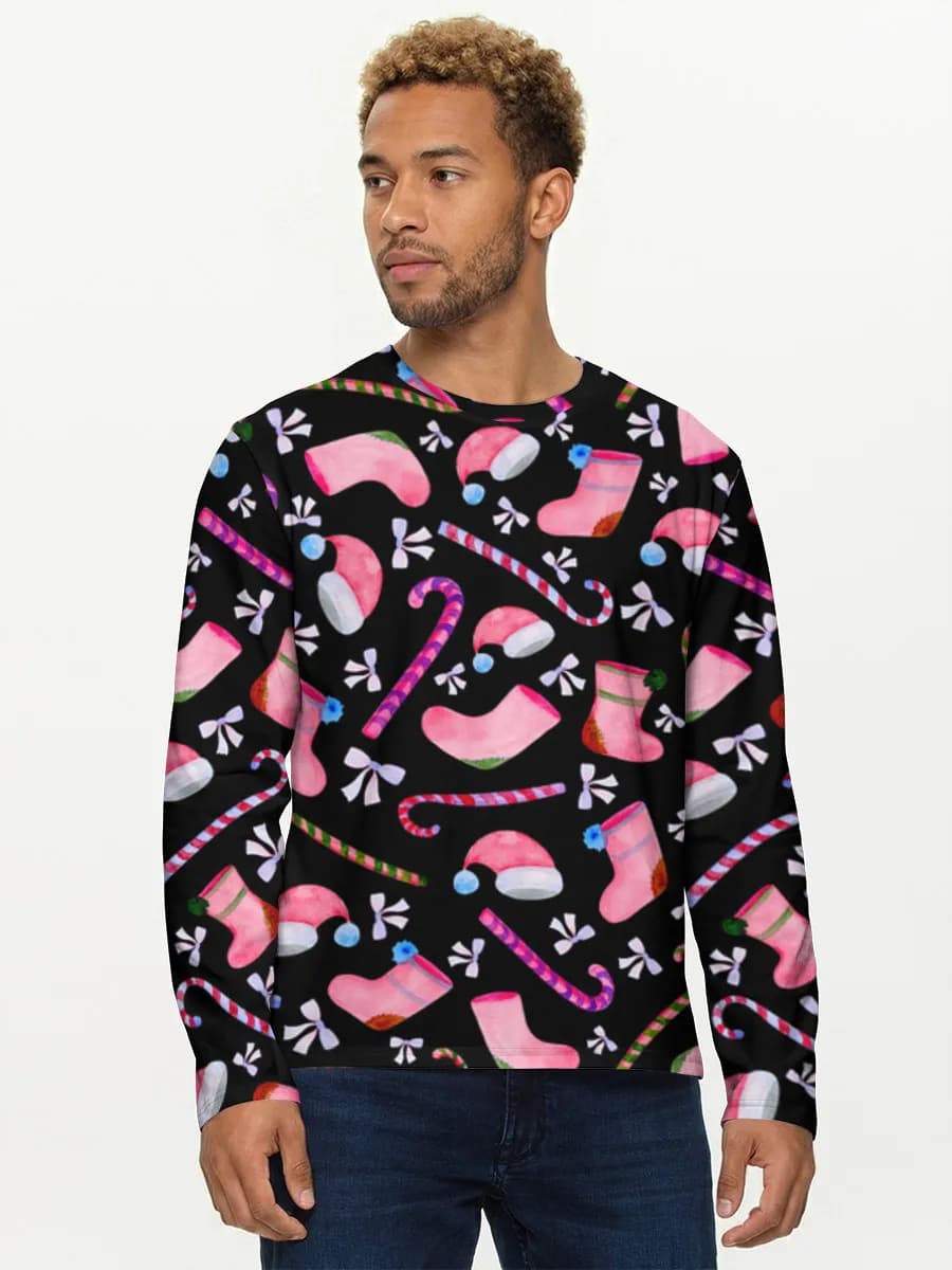 Pink Christmas Icons — Men's cotton long sleeve shirt