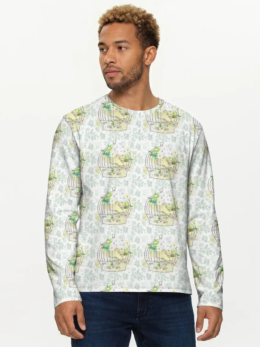 Watercolor Birdcage Blooms — Men's cotton long sleeve shirt