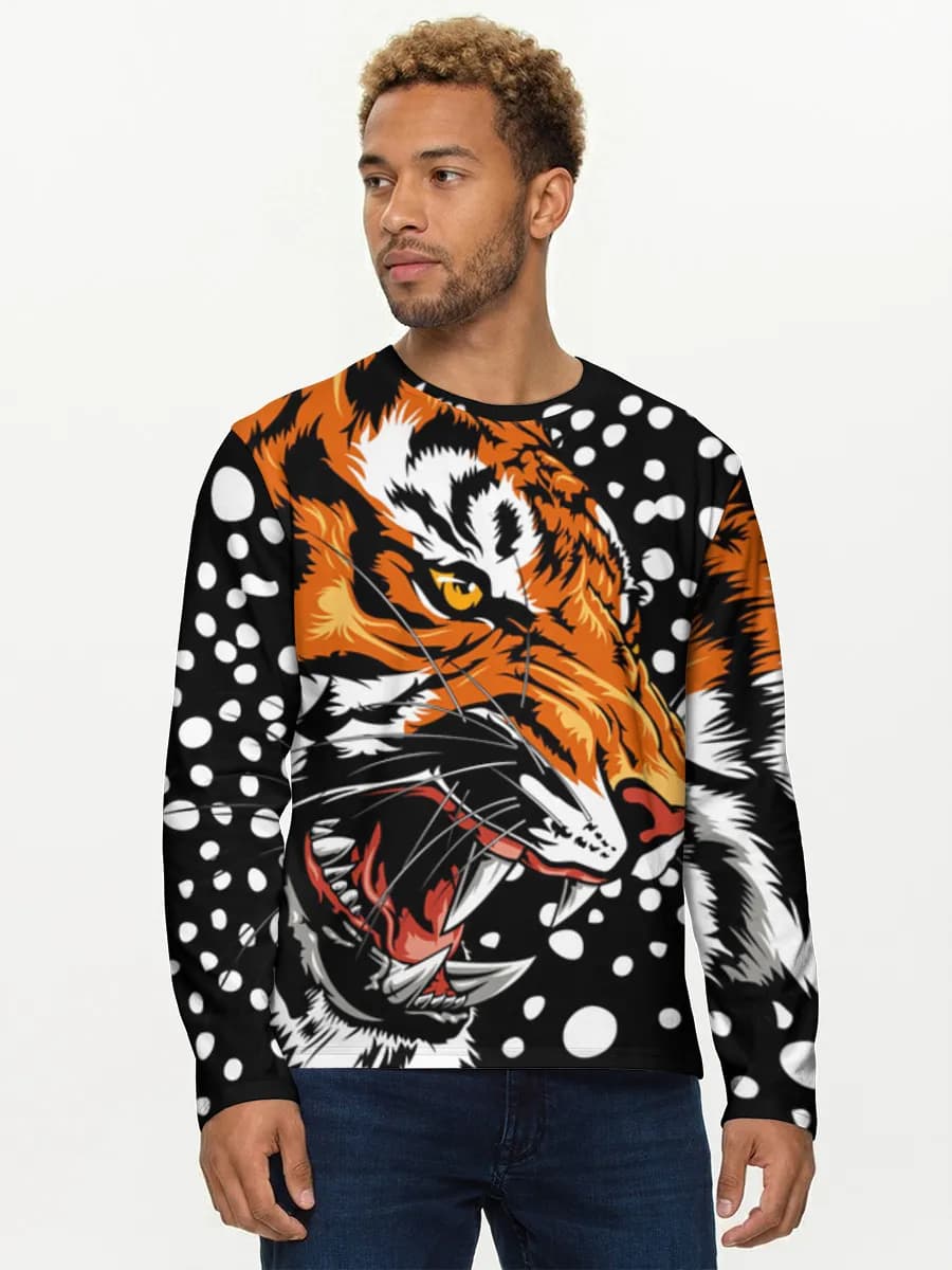 Roaring Tiger In Snow — Men's cotton long sleeve shirt