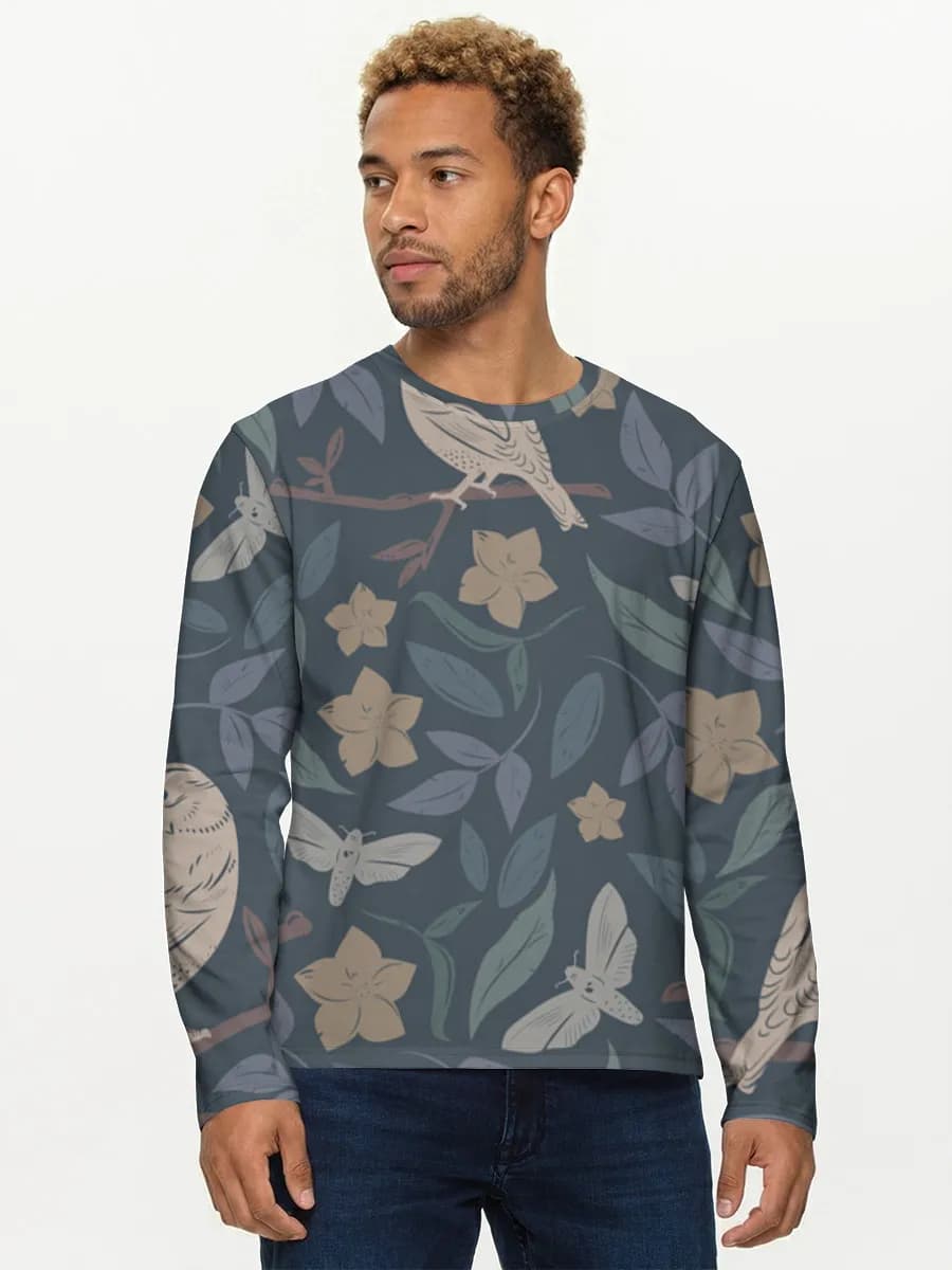 Woodland Birds and Moths — Men's cotton long sleeve shirt