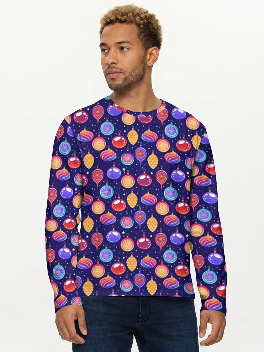 Colorful Christmas Ornament Night — Men's cotton long sleeve shirt