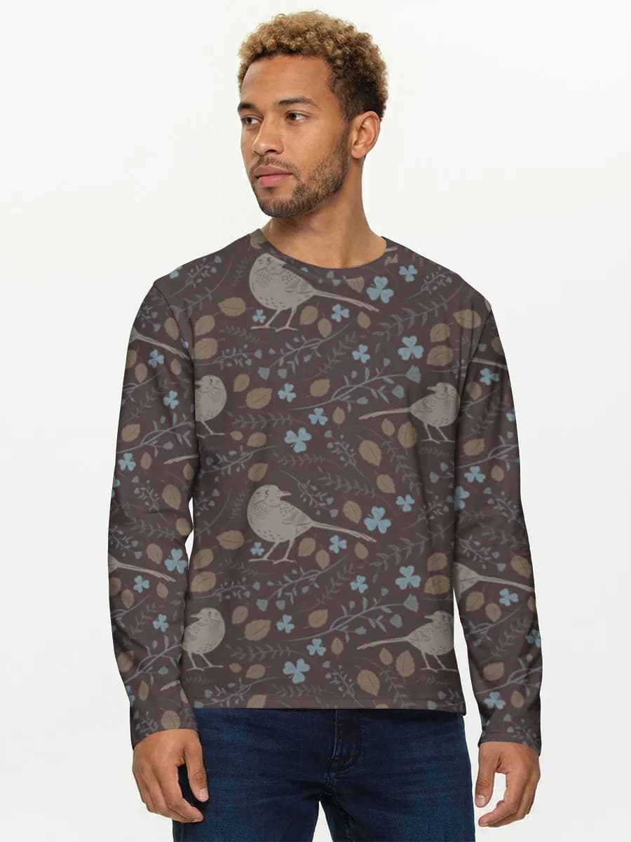Woodland Birds And Blossoms — Men's cotton long sleeve shirt