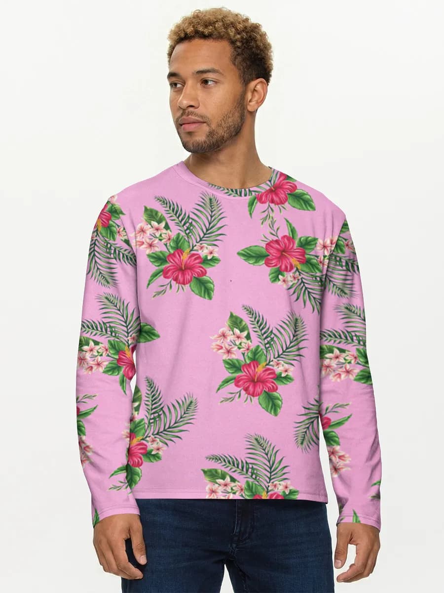 Pink Tropical Hibiscus — Men's cotton long sleeve shirt