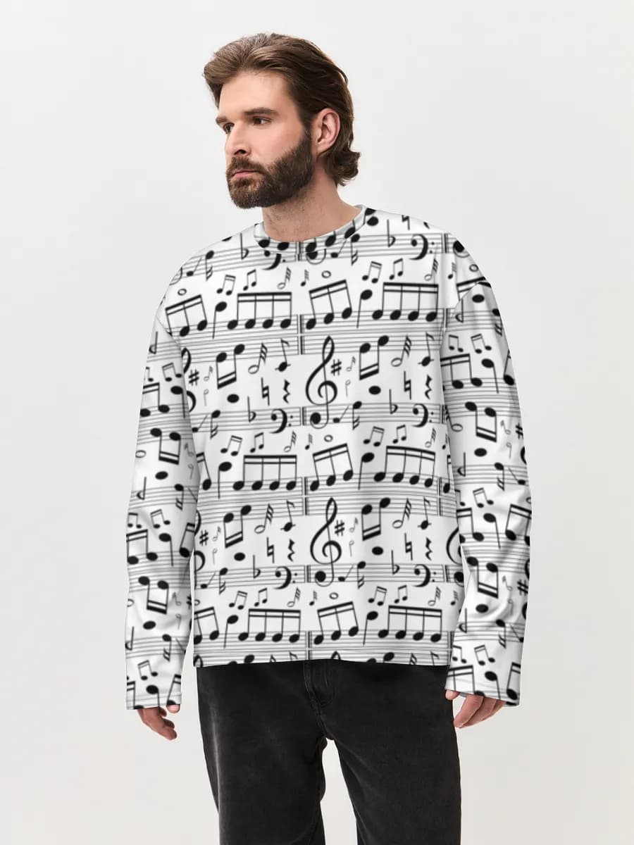 Music Notes Collage — Men's oversized cotton long sleeve