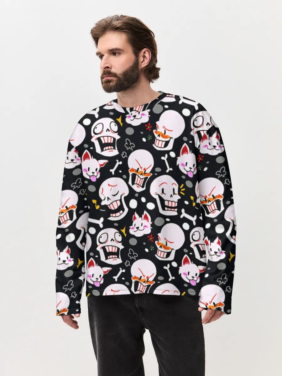 Kawaii Skulls And Cats — Men's oversized cotton long sleeve