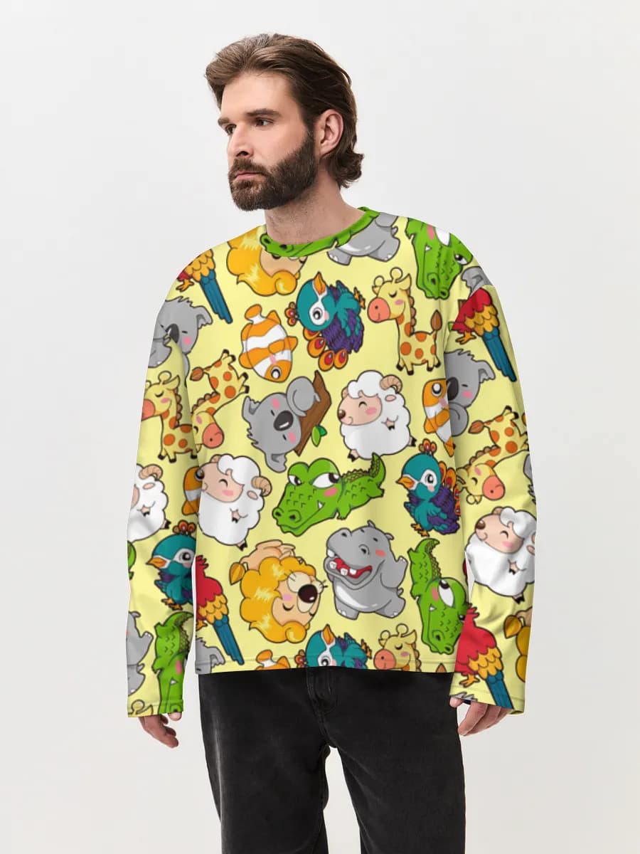 Cute Cartoon Animal Mix — Men's oversized cotton long sleeve