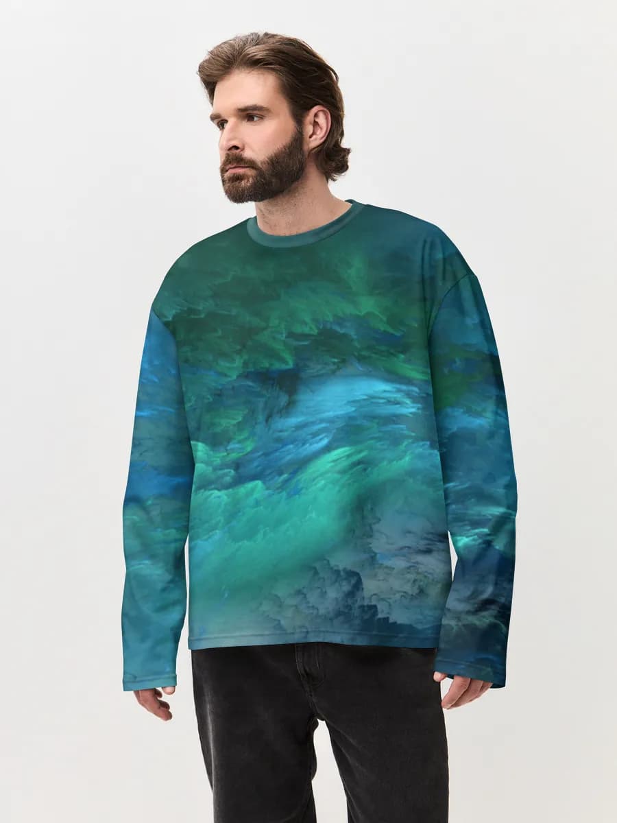Deep Ocean Abstract — Men's oversized cotton long sleeve