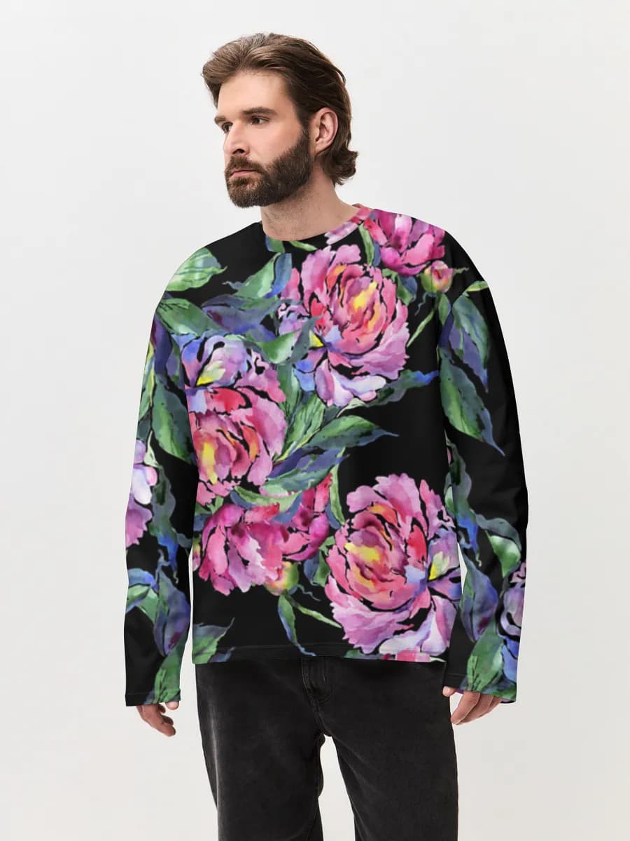 Watercolor Peonies On Black