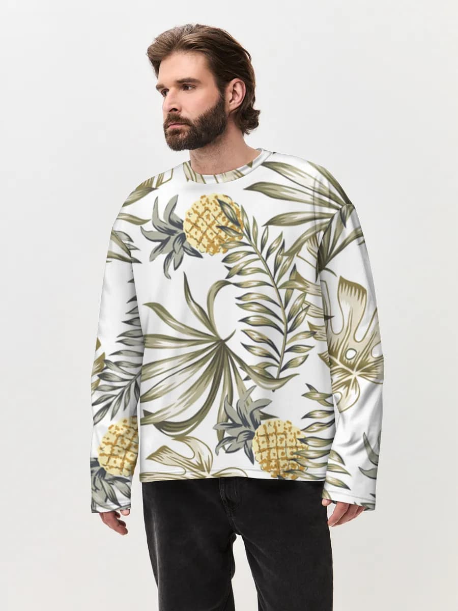 Tropical Pineapple Botanical — Men's oversized cotton long sleeve