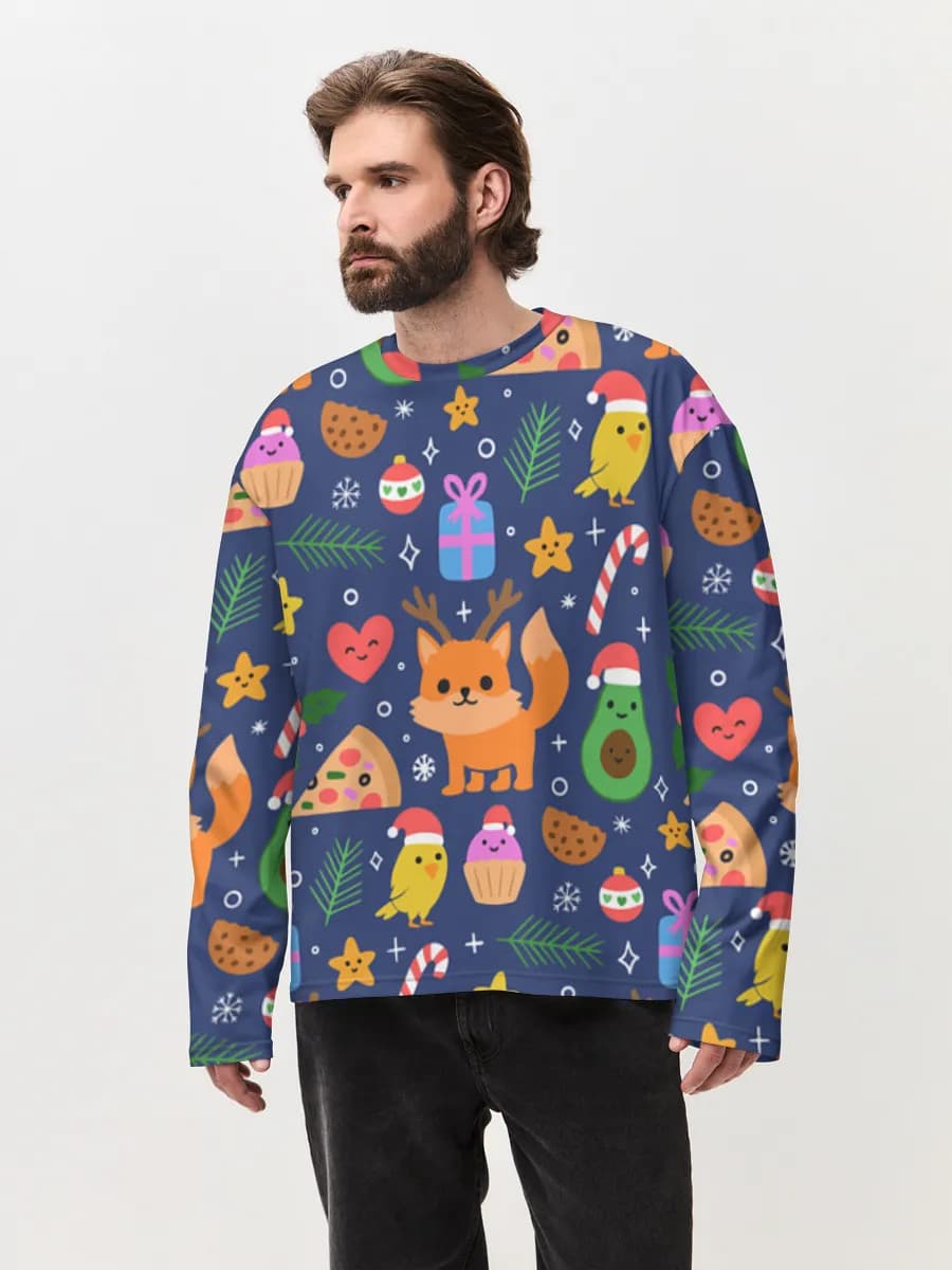 Kawaii Christmas Foxes — Men's oversized cotton long sleeve
