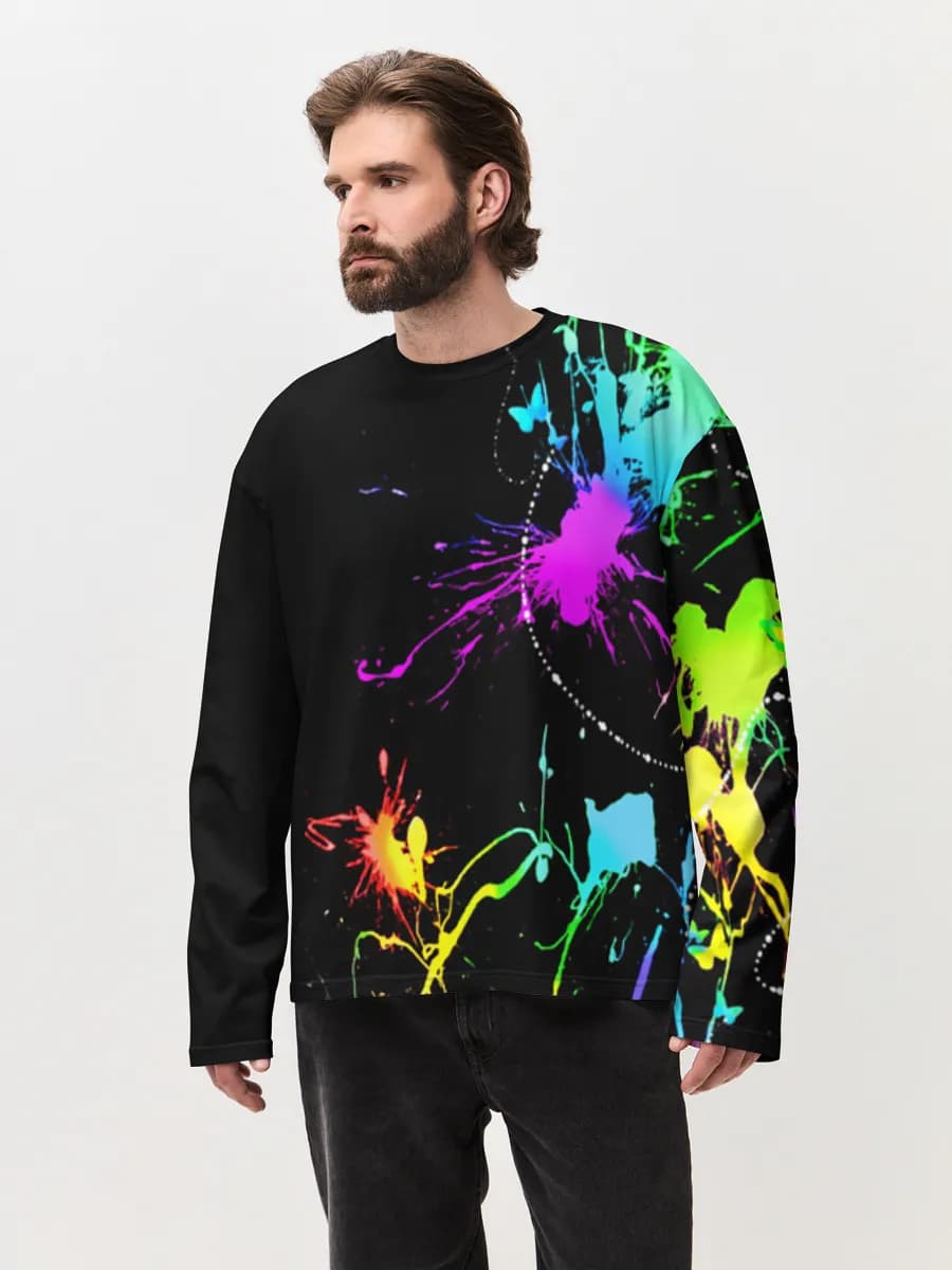 Neon Paint Splatter — Men's oversized cotton long sleeve