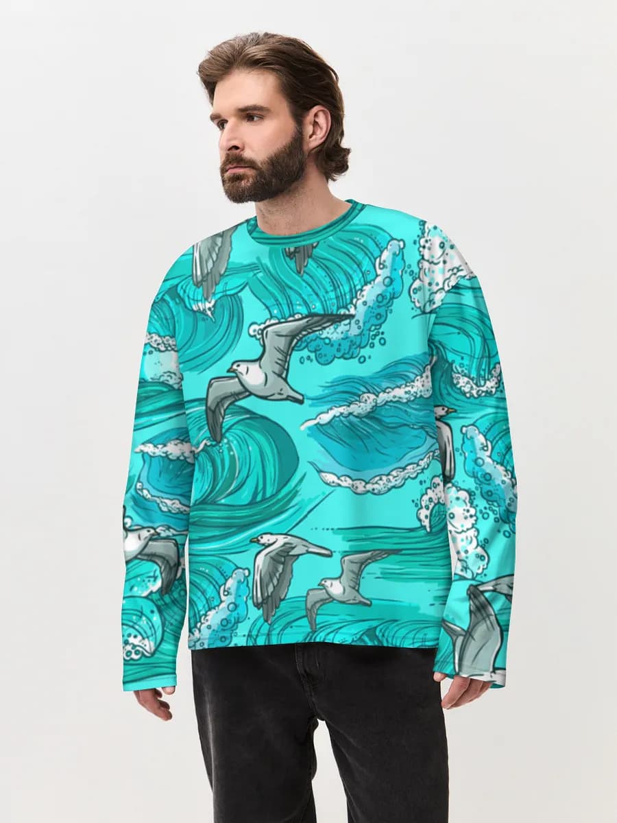 Seagulls Over Ocean Waves