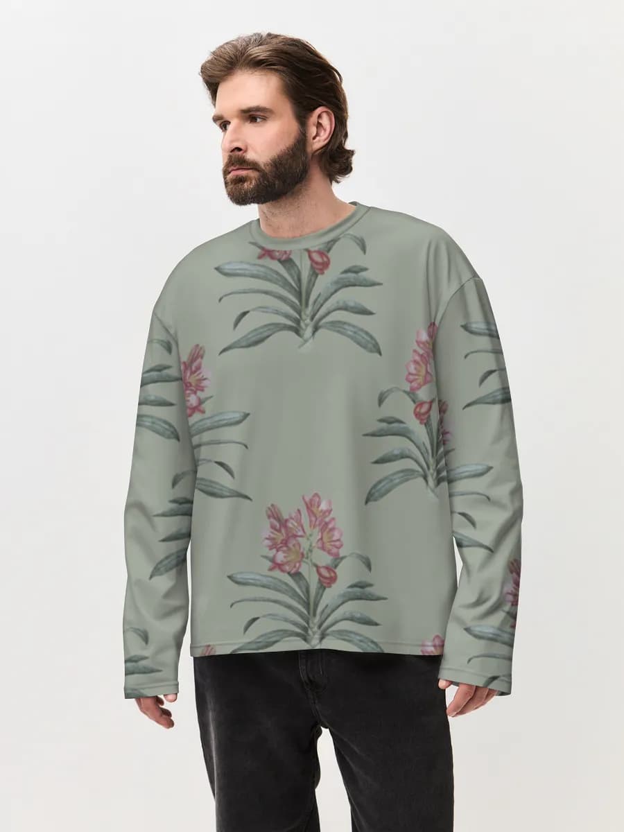 Vintage Pink Botanical Blossoms — Men's oversized cotton long sleeve