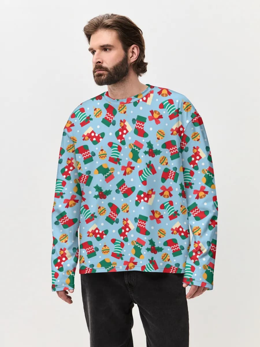 Festive Christmas Stockings — Men's oversized cotton long sleeve