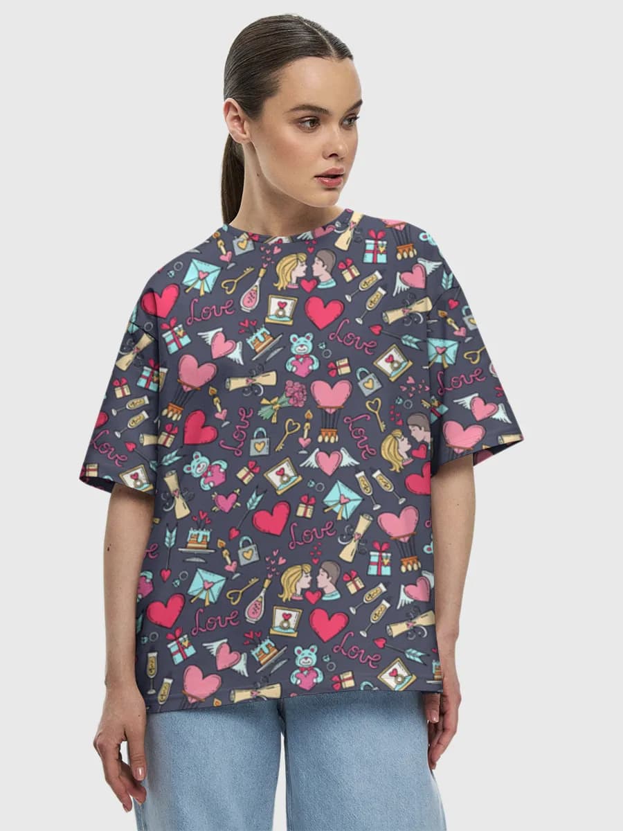 Valentine Love Doodles — Women's oversized cotton T-shirt