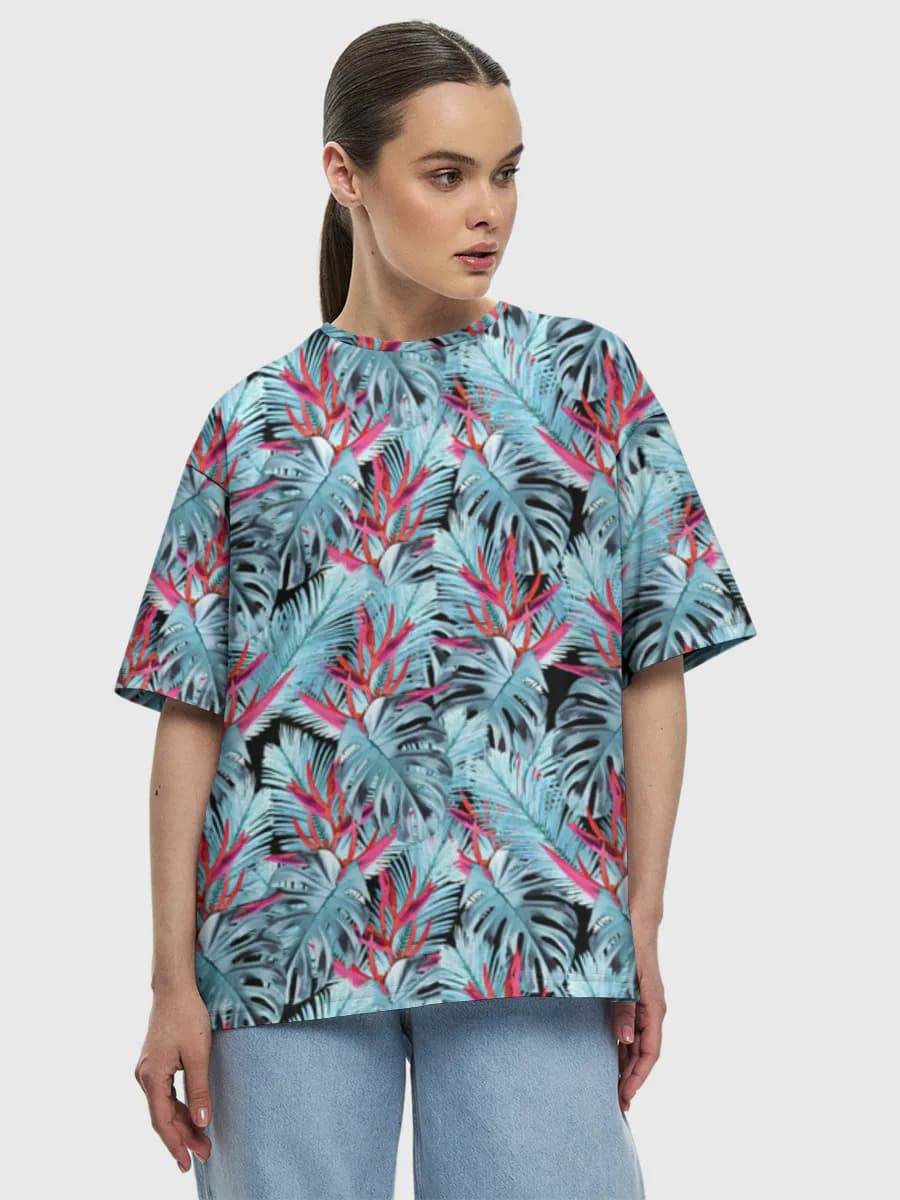 Tropical Monstera And Palms — Women's oversized cotton T-shirt