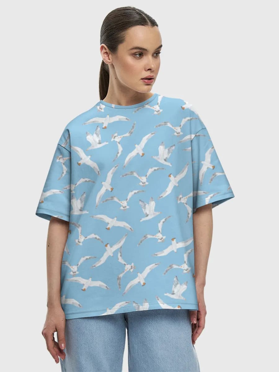 Seagulls Over Blue Sky