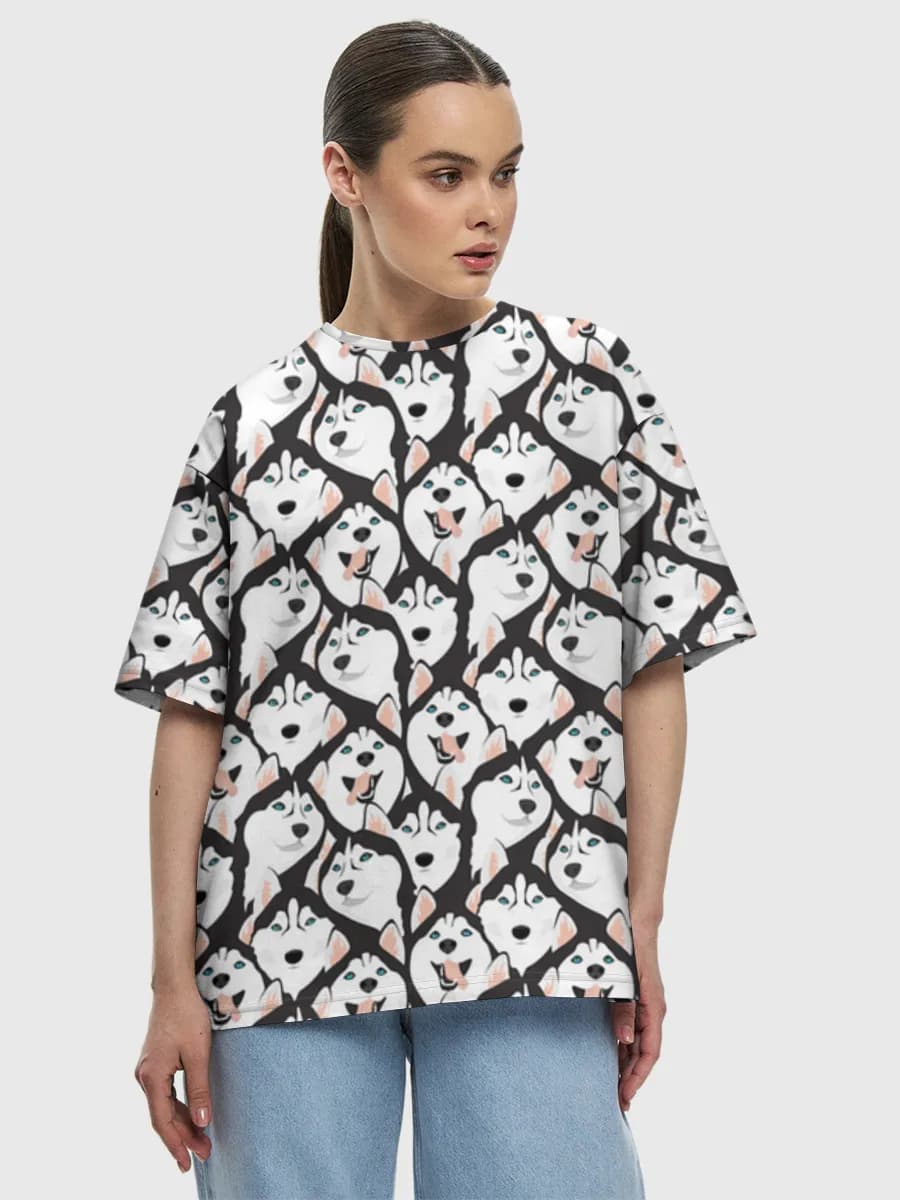 Cute Husky Faces — Women's oversized cotton T-shirt