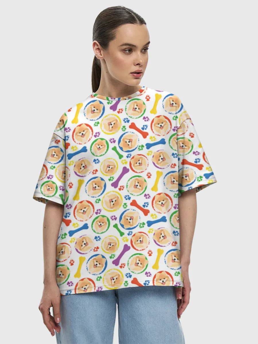 Colorful Puppy Paws — Women's oversized cotton T-shirt