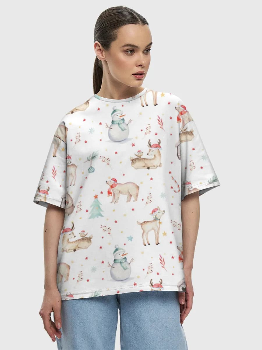Cozy Winter Woodland Christmas — Women's oversized cotton T-shirt